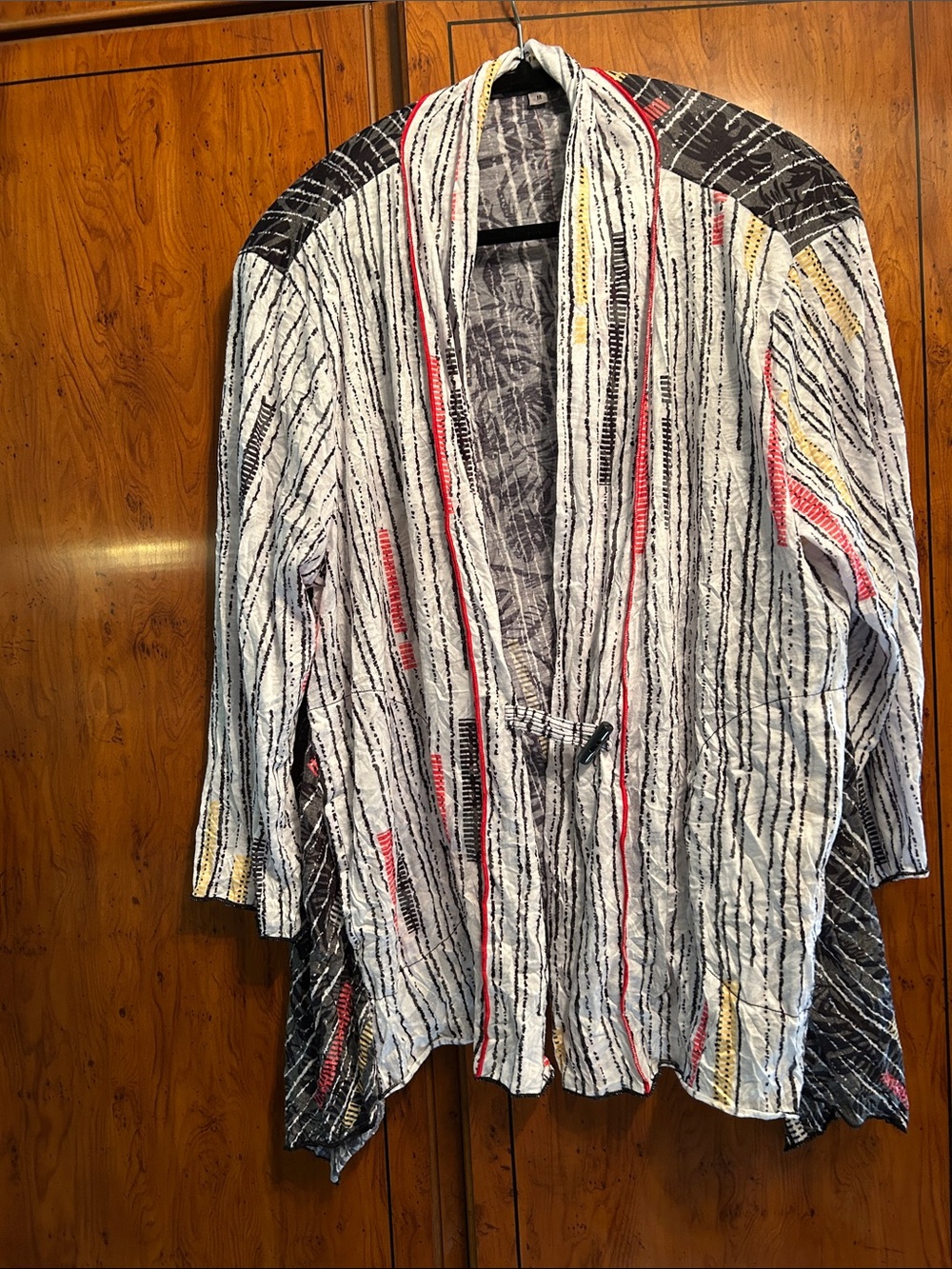 Striped Open-Front Women's Cape Jacket in White, Black & Accent Colors